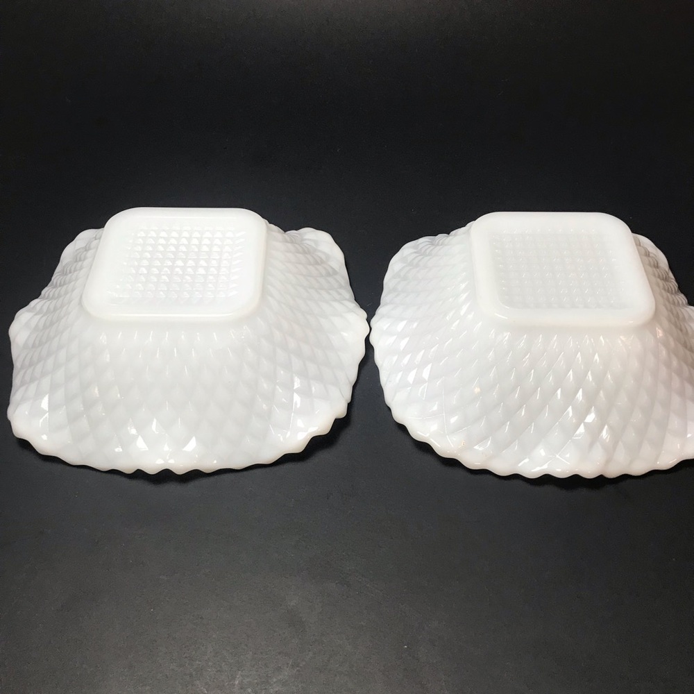 Vintage Hobnail Diamond Milk Glass Ruffle Bowls- 2 - Picture 2 of 7